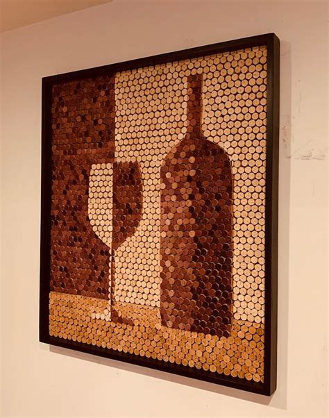 Recycled Wine Cork Mosaic Wine Glass Wine Bottle Wall Art Wine Etsy