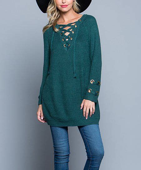 Teal Lace Up Sweater Zulily Chic Woman Clothes Fashion