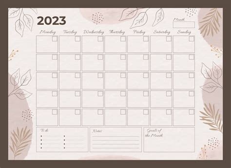 Plantilla De Calendario Planificador Mensual 2023 Dibujado A Mano