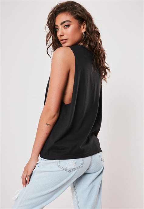 Black Graphic Print Dropped Armhole Tank Top Missguided