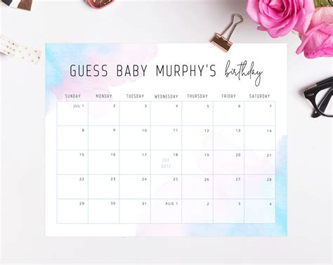 Due Date Calendar Template Baby Shower Calendar Baby Due Date Game