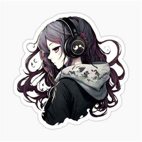 Anime Girl In Hoodie With Headphones Purple And Black Aesthetic