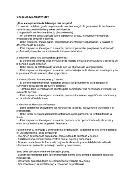 Tarea De Liderazgo Ortega Pdf Liderazgo Business