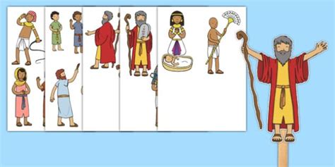Moses Stick Puppets Moses Egypt Hebrews Slaves Pharaoh Basket