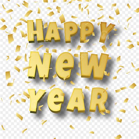 Happy New Year Golden Greeting Text With Confetti Particles Happy New