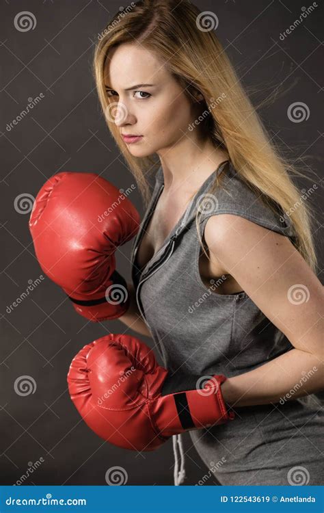 Beautiful Woman With Red Boxing Gloves Stock Image Image Of Exercise