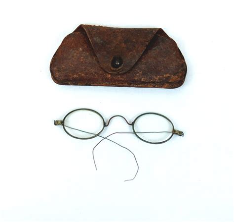 Antique Eyeglasses Oval Wire Frames Leather Case Late Gem