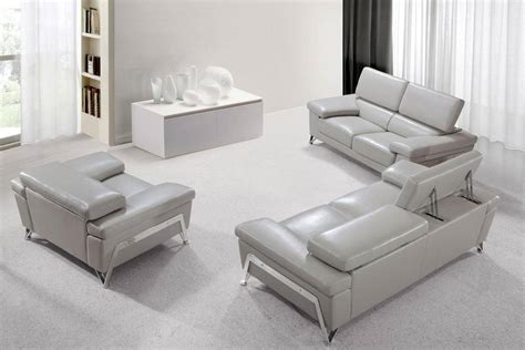 Modern Grey Leather Sofa Living Room Set 3pcs Vig Divani
