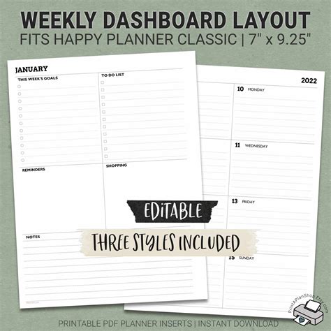 Editable Dashboard Layout Classic Happy Planner Printable Insert Vrogue