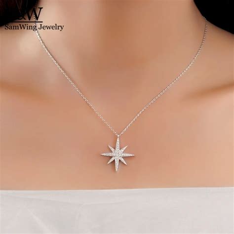 Elegant Sterling Silver Star Pendant Necklace High Quality Cz