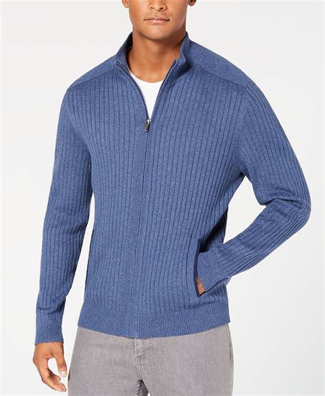Alfani Mens Ribbed Full Zip Sweater Classic Fit Created For Macys