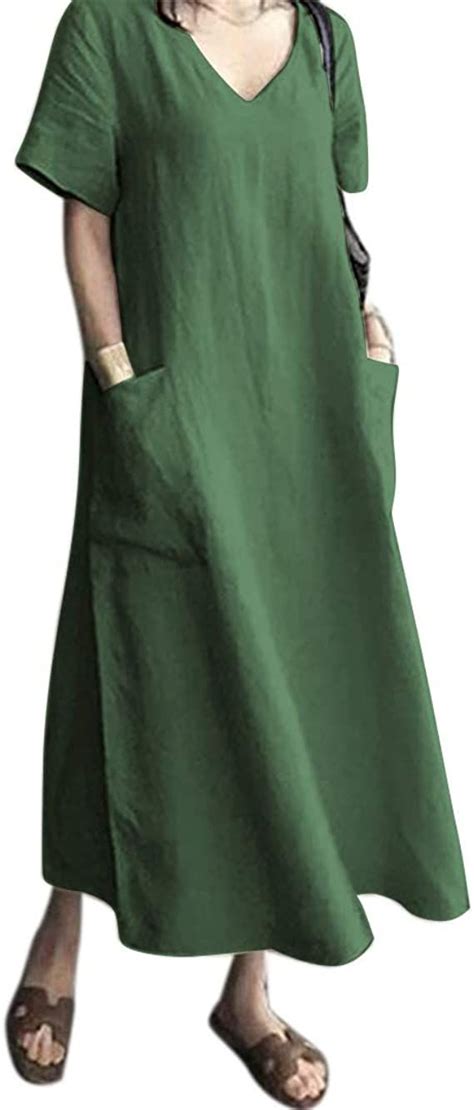 Cotton Maxi Dress Summer Green Cotton Dress Long Kaftan Dress Loose
