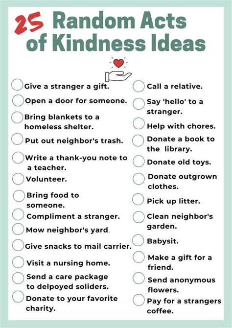 25 Random Acts Of Kindness Ideas Random Acts Of Kindness Printable Checklist Printed T Tags