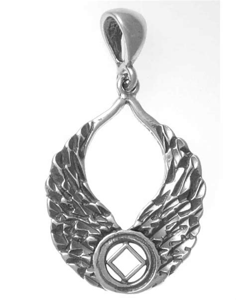 Sterling Silver Na Recovery Symbol On Beautiful Angel Wings Pendant