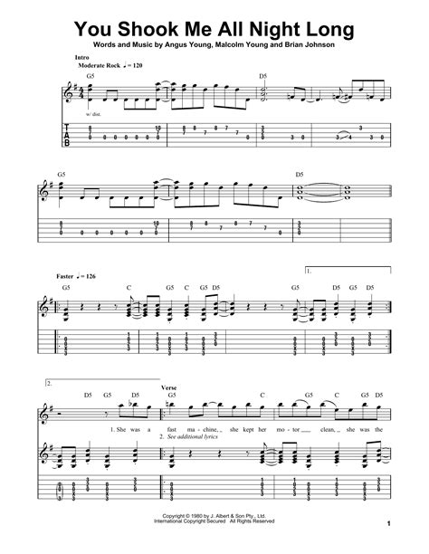 You Shook Me All Night Long By Ac Dc Easy Guitar Tab Guitar Instructor