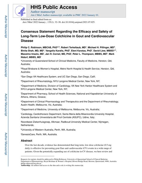 Pdf Consensus Statement Regarding The Efficacy And Safety Of Long Term Low Dose Colchicine In