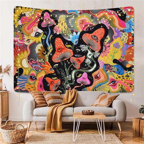 Mushroom Tapestry Wall Hanging Psychedelic Eyes Tapestries Trippy