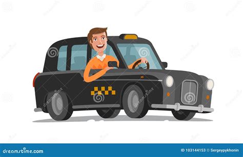 El Conductor Feliz Está Conduciendo El Taxi Transporte Del Pasajero