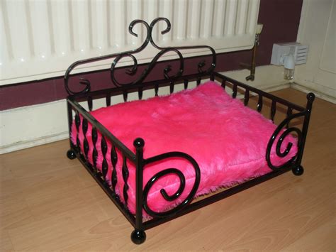 Gone are the days of sending your pup to the dog house. Wrought iron small diva dog bed hot pink cushion metal pet ...