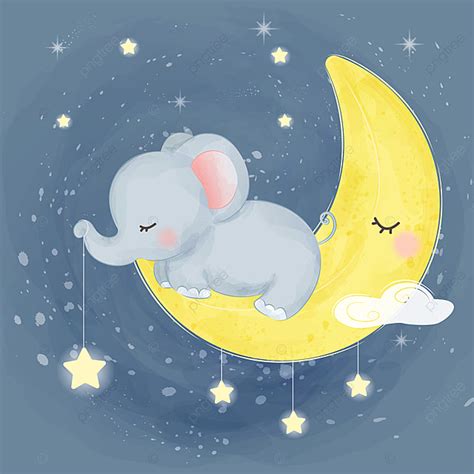 Elephant Moon Vector Hd Images Cute Elephant And The Moon Adorable