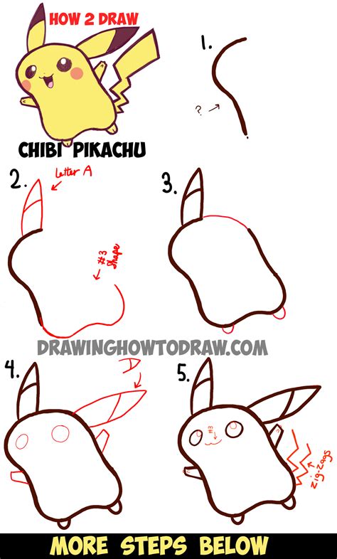 How To Draw Cute Baby Chibi Pikachu From Pokemon Step By
