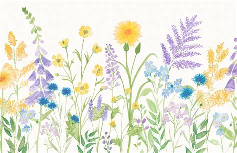 Lilac And Green Wildflower Watercolour Wallpaper Mural Hovia Uk
