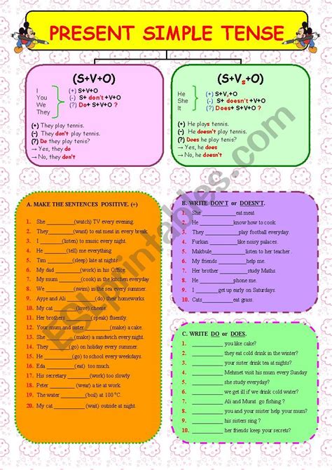 It is necessary to learn tense forms by heart. PRESENT SIMPLE TENSE - 1 ( 2 PAGES + FROM SIMPLE TO ...