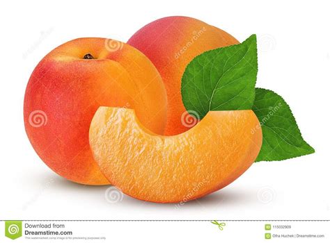 Two Fresh Ripe Apricot With Leaf And Slice Stock Image Image Of