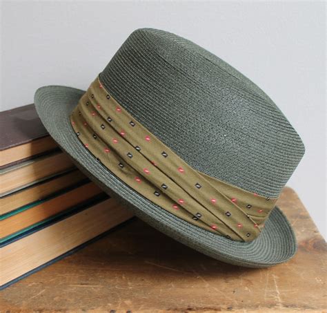 Vintage Mens Green Fedora Straw Hat Imported By Ameliajanevintage