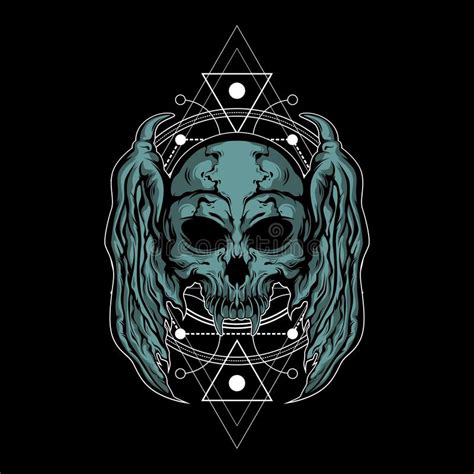Metal Skull Illustration With Sacred Geometry Stock Vector