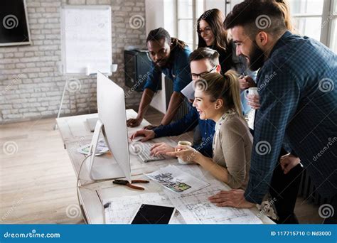 Young Architects Working On Project In Office Stock Photo Image Of