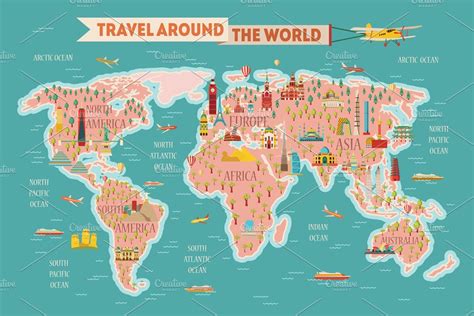 World Map Vector Travel Background Custom Designed Illustrations