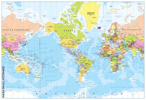 World Map America In Center Bathymetry Stock Vector Adobe Stock