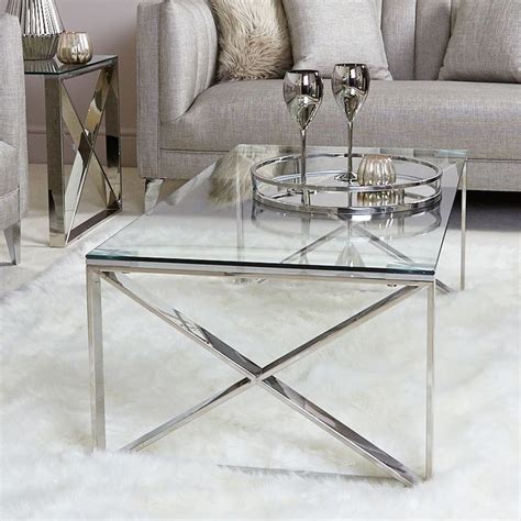 Zenn Contemporary Stainless Steel Clear Glass Lounge Coffee Table Picture Perfect Home Glass