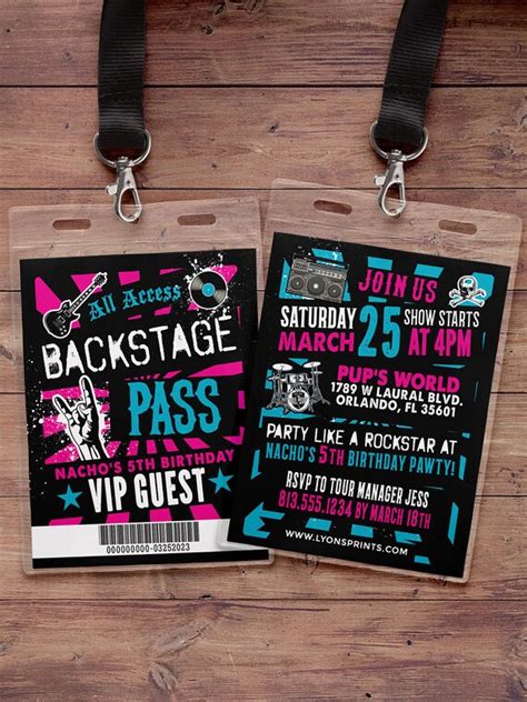 Rockstar Invite Punk Rock Vip Pass Backstage Pass Birthday Pop Star S Digital Files By