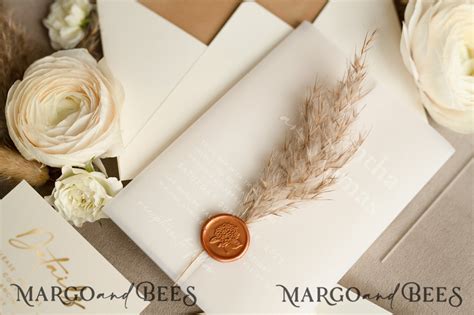 Acrylic Pampass Grass Wedding Invitations Velvet Nude Wedding