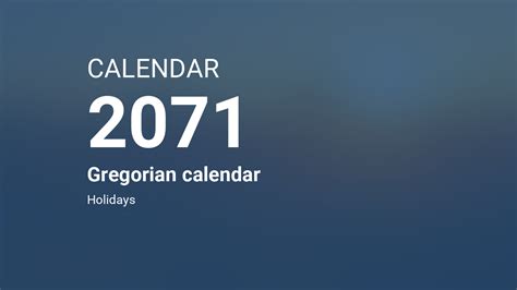 Year 2071 Calendar Gregorian Calendar