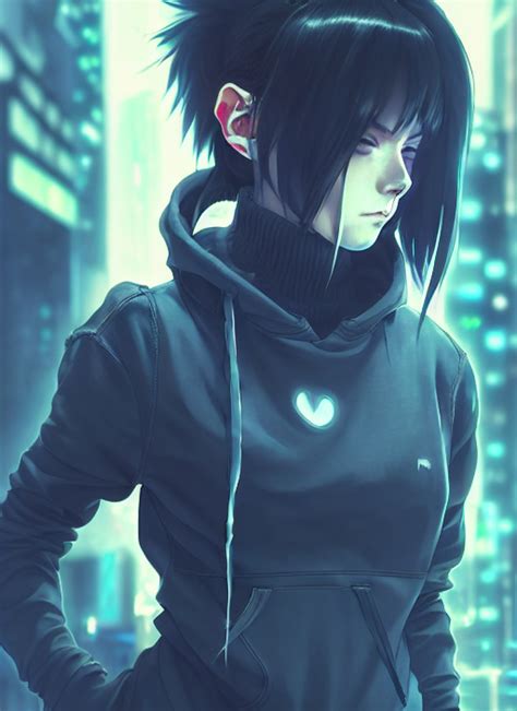 Krea Ai Cyberpunk Anime Girl In Hoodie Realistic Face Be