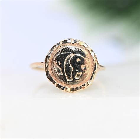 Vintage Gold Panda Ring 10k Chinese Panda Coin Round Signet Etsy