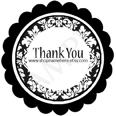 Pizap's thank you card maker tool is packed with features that make it affordable and easy to to get started, pick the size and shape thank you card template you prefer. Black Damask Fancy - Thank You Round Label Template via Etsy | Round sticker labels, Printable ...