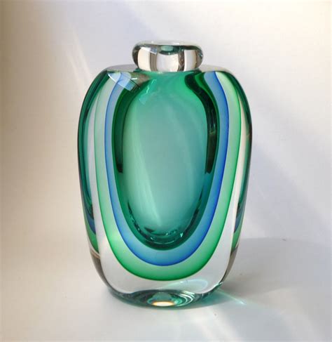 1980s Triple Sommerso Murano Glass Vase By Luigi Onesto Murano Glass Vase Glass Art Glass Vase