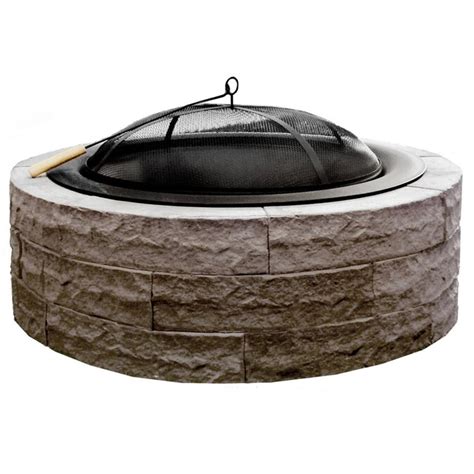 four seasons outdoor product 42 in w tan stone wood burning fire pit in the wood burning fire