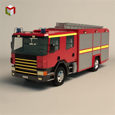 Low Poly Fire Truck 02 3d Asset Cgtrader