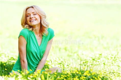 Woman Sitting On Grass Stock Photo Image Of Adult Nature 41930072