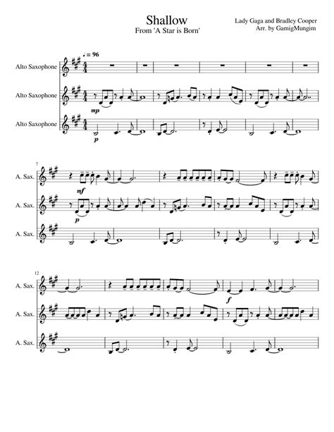 Shallow Alto Sax Arrangement Sheet Music For Alto Saxophone Download