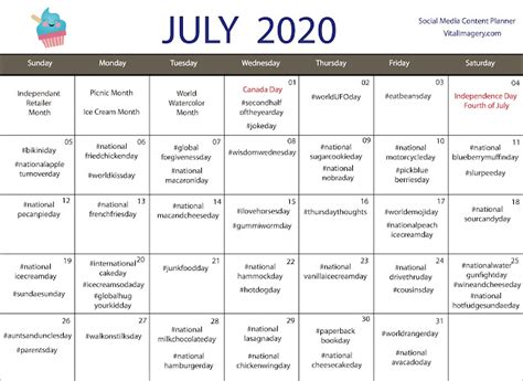 Free Social Media Calendar July 2020 Clipart Blog