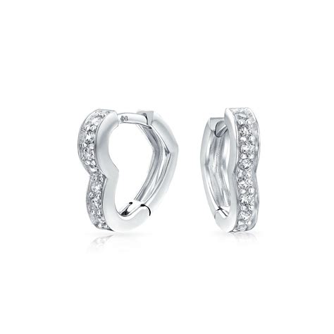 Cubic Zirconia Pave Cz Heart Shaped Hoop Huggie Earrings For Women For