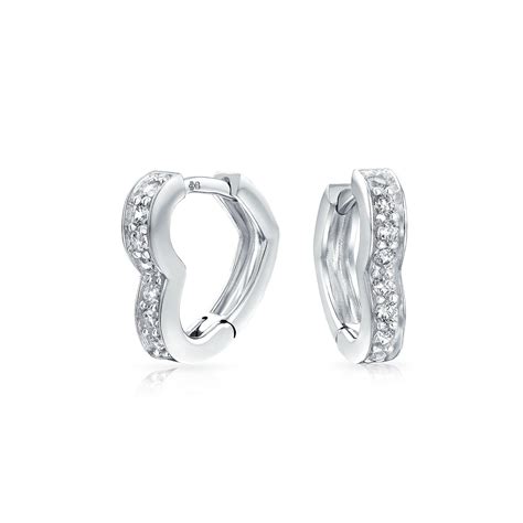 Bling Jewelry Cubic Zirconia Pave CZ Heart Shaped Hoop Huggie