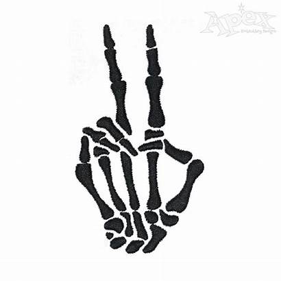 Peace Skeleton Sign Embroidery Designs Hand Skull