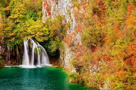 Waterfall In Autumn Forest Stock Image Image Of Flowing 18310071